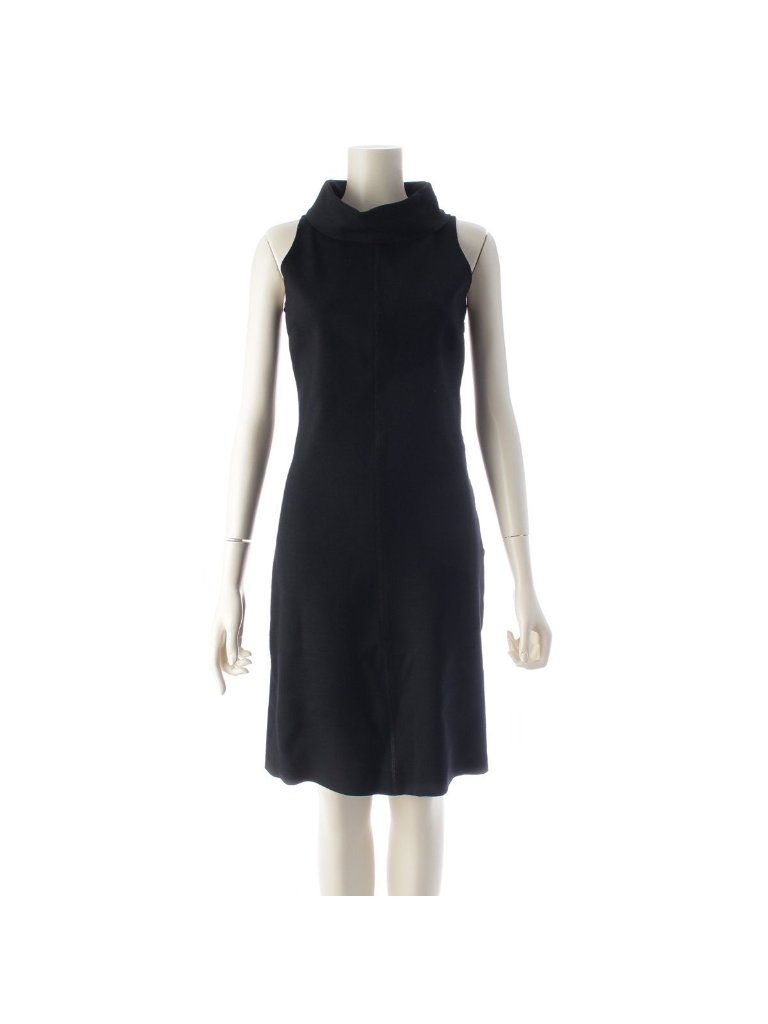 Prada Virgin Wool Roll Neck Sleeveless Dress Top Black 36